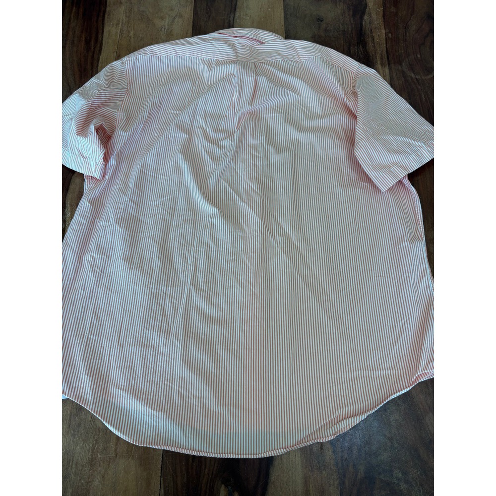 LANDS' END button down shirt mens XL orange white pinstripe short sleeve cotton - Picture 12 of 14